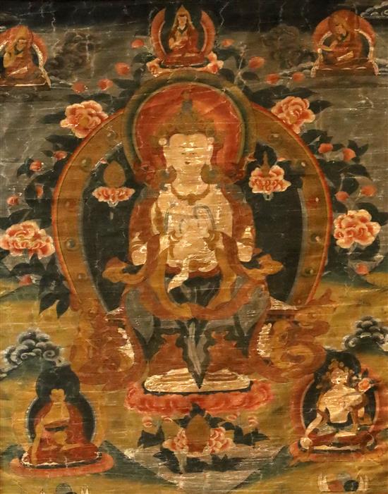 Two thangka depicting Buddha Shakyamuni, Tibet, 19th/20th century, both framed